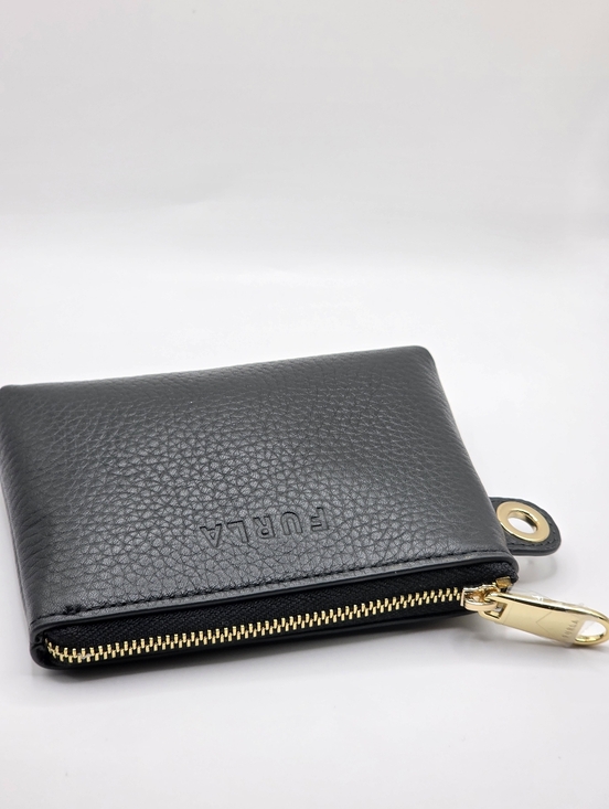 Furla Black Pebbled Leather Mini Zip Pouch with Gold Hardware - Picture 6 of 7